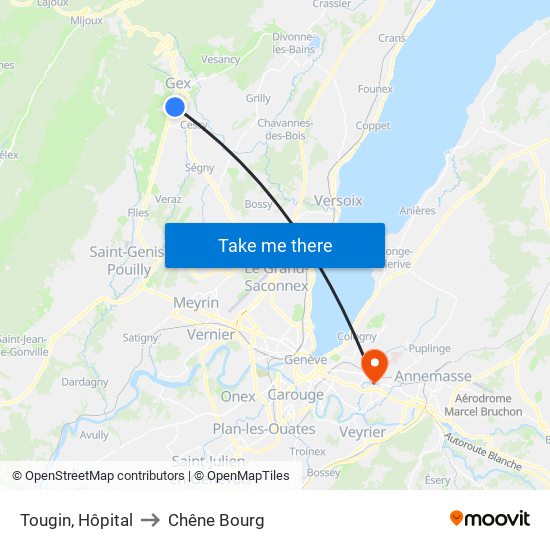 Tougin, Hôpital to Chêne Bourg map