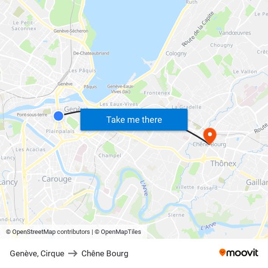 Genève, Cirque to Chêne Bourg map