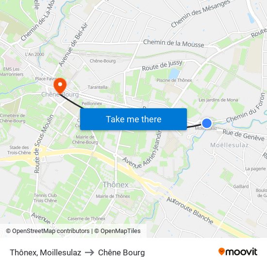 Thônex, Moillesulaz to Chêne Bourg map