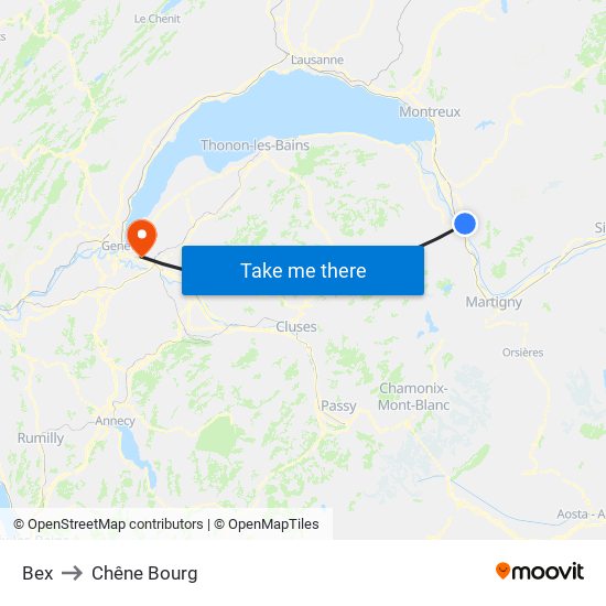 Bex to Chêne Bourg map