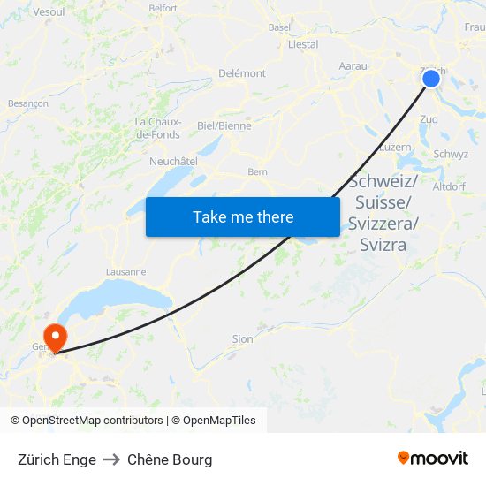 Zürich Enge to Chêne Bourg map