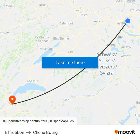 Effretikon to Chêne Bourg map