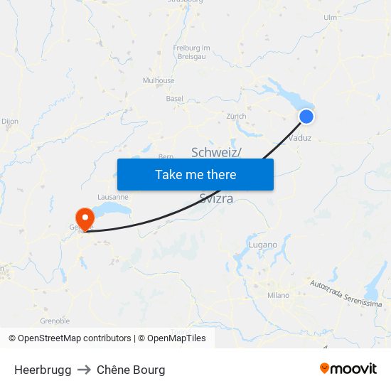 Heerbrugg to Chêne Bourg map