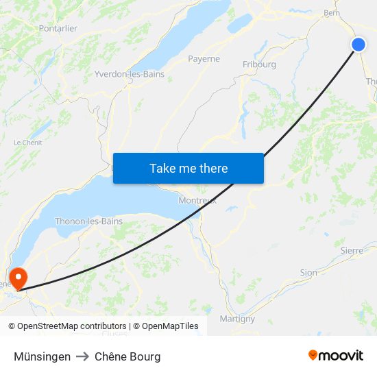 Münsingen to Chêne Bourg map