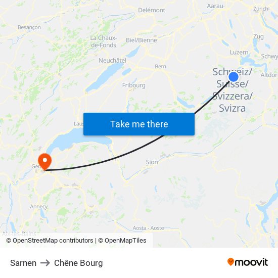 Sarnen to Chêne Bourg map
