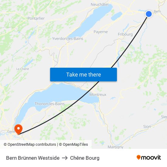 Bern Brünnen Westside to Chêne Bourg map