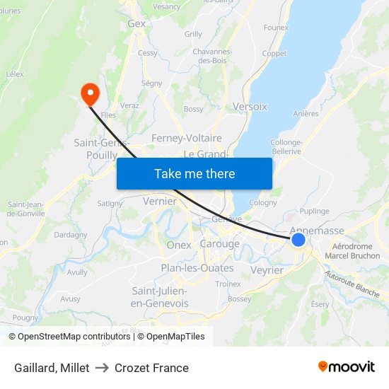 Gaillard, Millet to Crozet France map