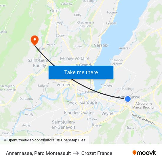 Annemasse, Parc Montessuit to Crozet France map