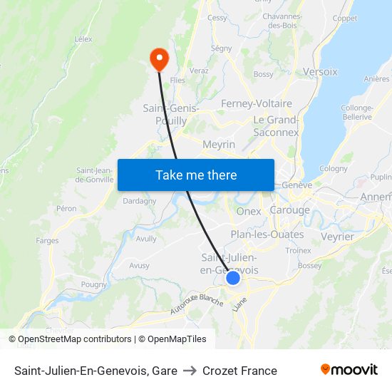 Saint-Julien-En-Genevois, Gare to Crozet France map