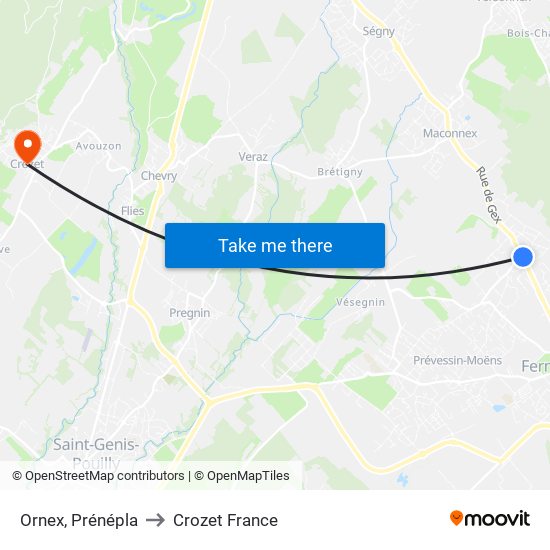 Ornex, Prénépla to Crozet France map
