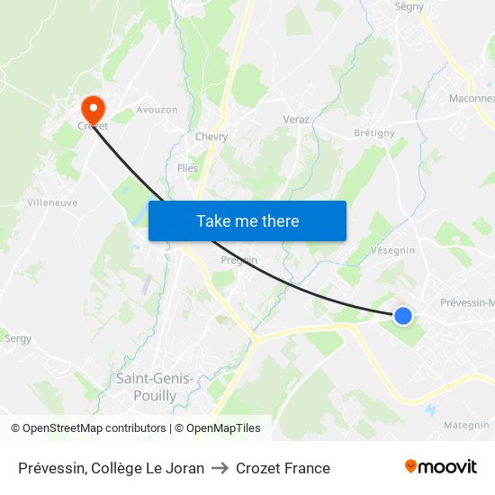 Prévessin, Collège Le Joran to Crozet France map