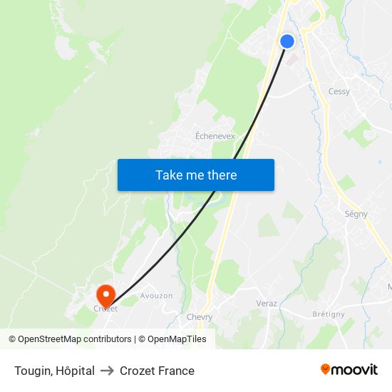 Tougin, Hôpital to Crozet France map