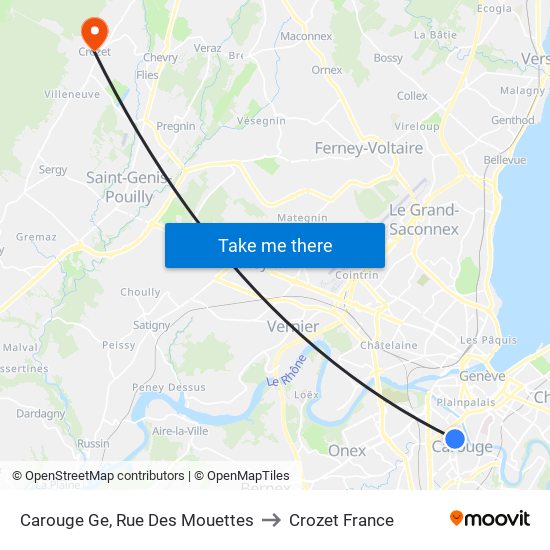 Carouge Ge, Rue Des Mouettes to Crozet France map