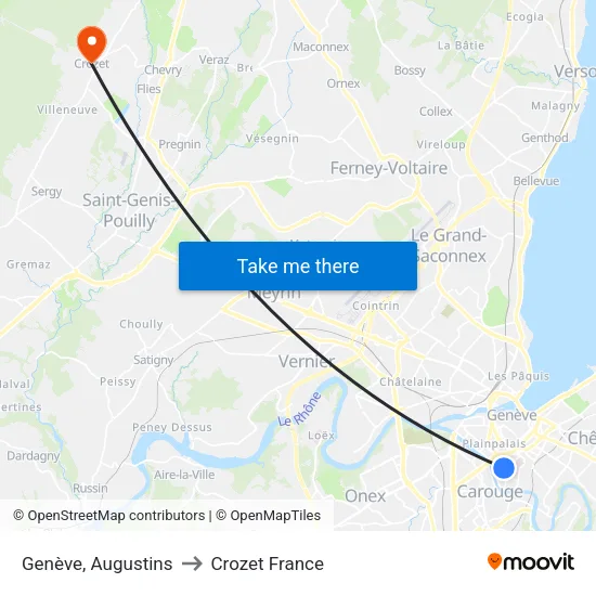 Genève, Augustins to Crozet France map