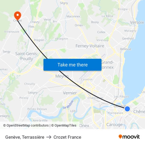 Genève, Terrassière to Crozet France map