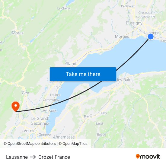 Lausanne to Crozet France map