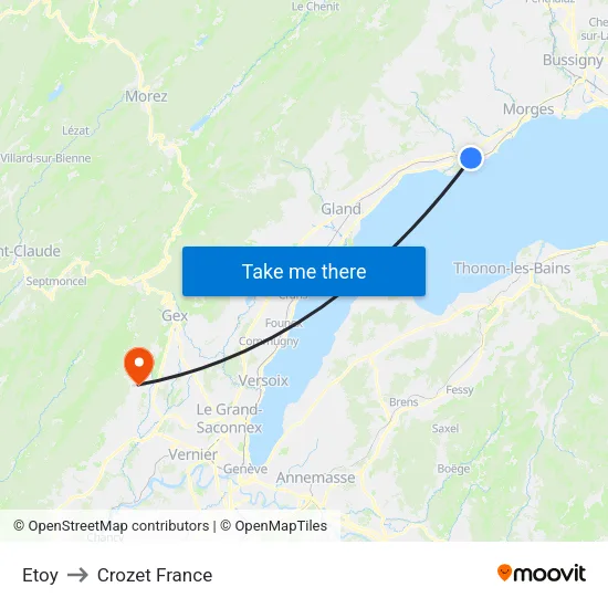 Etoy to Crozet France map