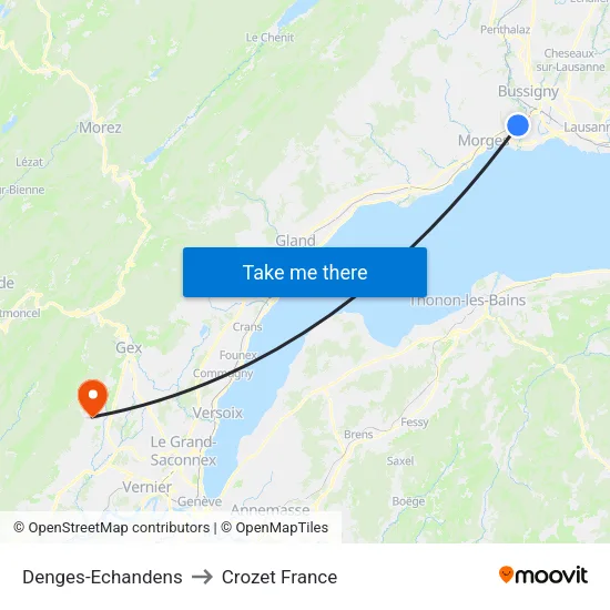 Denges-Echandens to Crozet France map