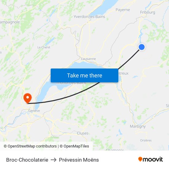 Broc-Chocolaterie to Prévessin Moëns map