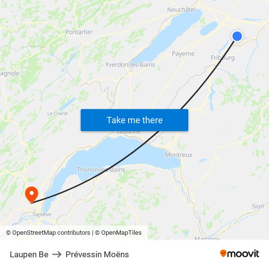 Laupen Be to Prévessin Moëns map