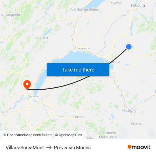 Villars-Sous-Mont to Prévessin Moëns map