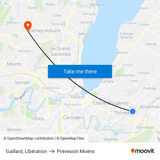 Gaillard, Libération to Prévessin Moëns map