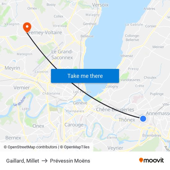 Gaillard, Millet to Prévessin Moëns map