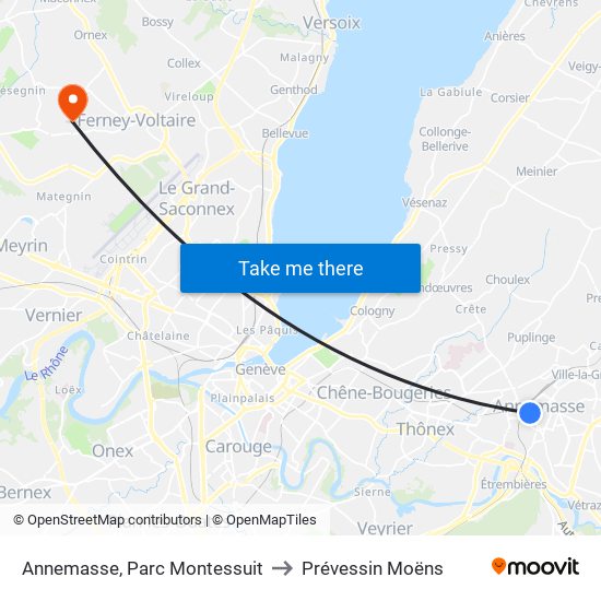 Annemasse, Parc Montessuit to Prévessin Moëns map