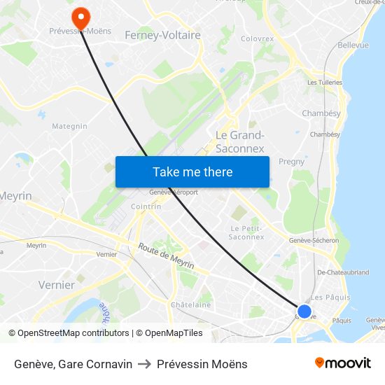 Genève, Gare Cornavin to Prévessin Moëns map