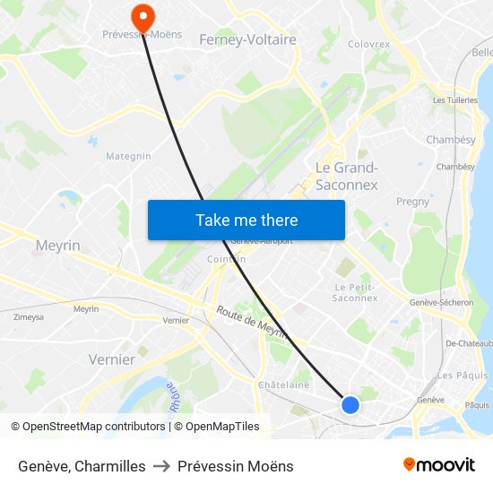 Genève, Charmilles to Prévessin Moëns map
