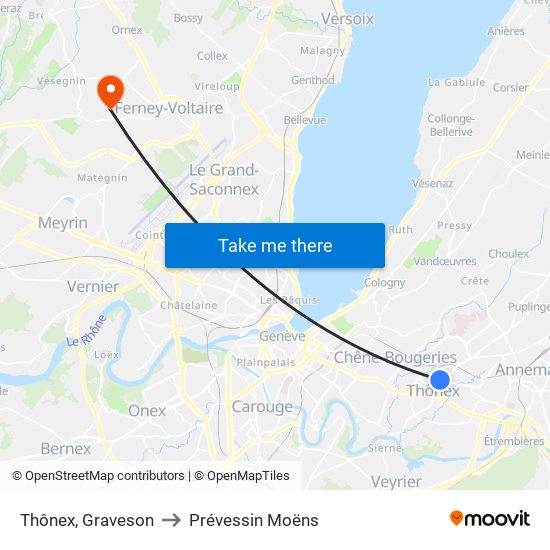 Thônex, Graveson to Prévessin Moëns map