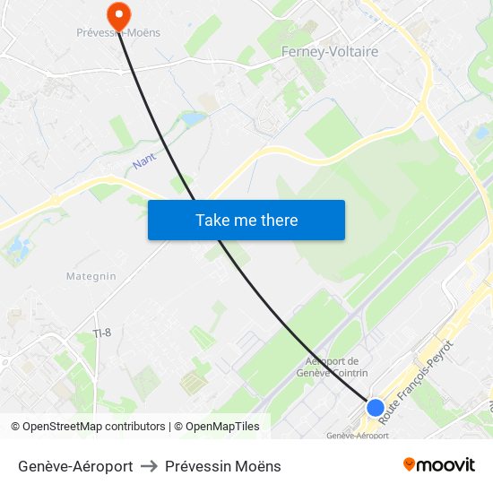 Genève-Aéroport to Prévessin Moëns map