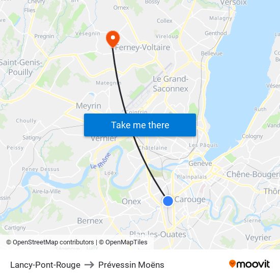 Lancy-Pont-Rouge to Prévessin Moëns map