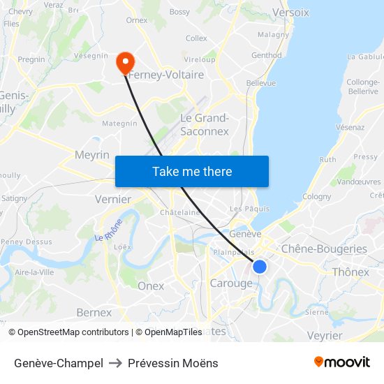 Genève-Champel to Prévessin Moëns map