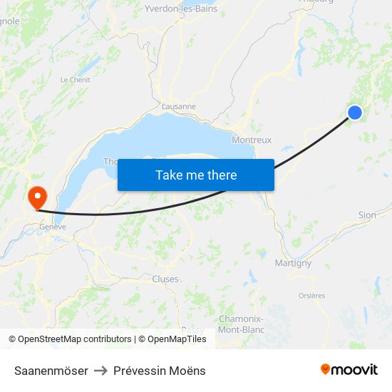 Saanenmöser to Prévessin Moëns map