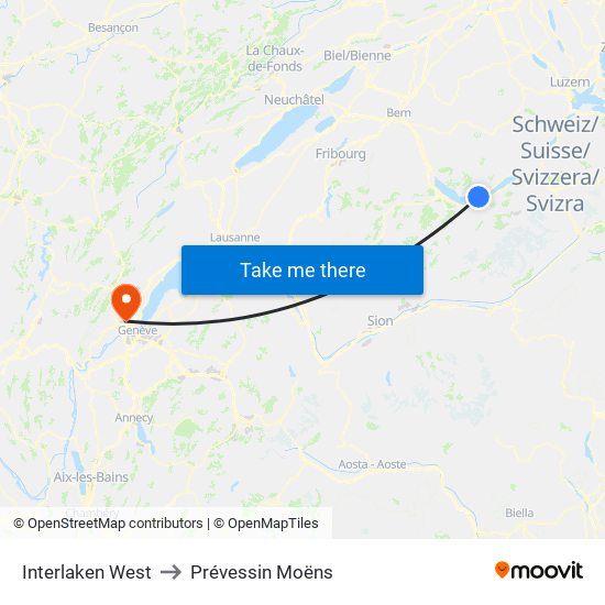 Interlaken West to Prévessin Moëns map