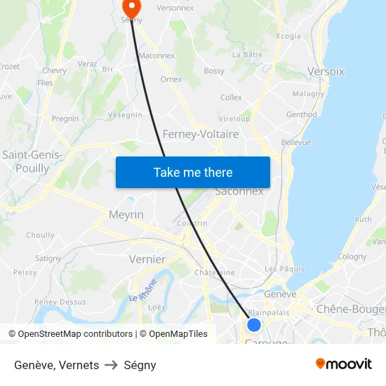 Genève, Vernets to Ségny map