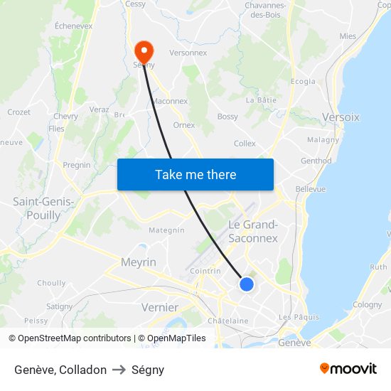 Genève, Colladon to Ségny map