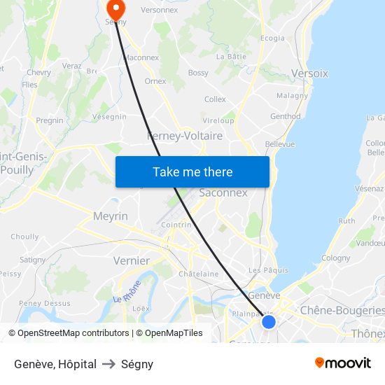 Genève, Hôpital to Ségny map