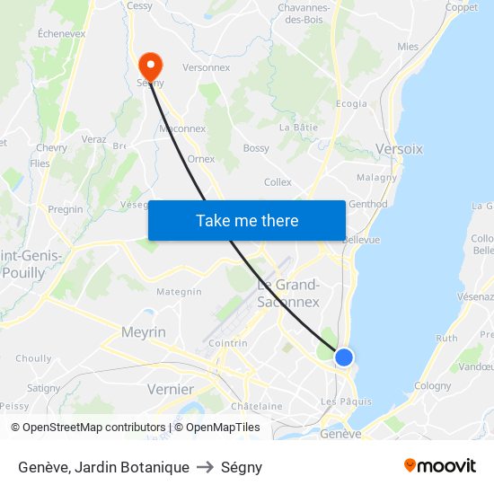 Genève, Jardin Botanique to Ségny map