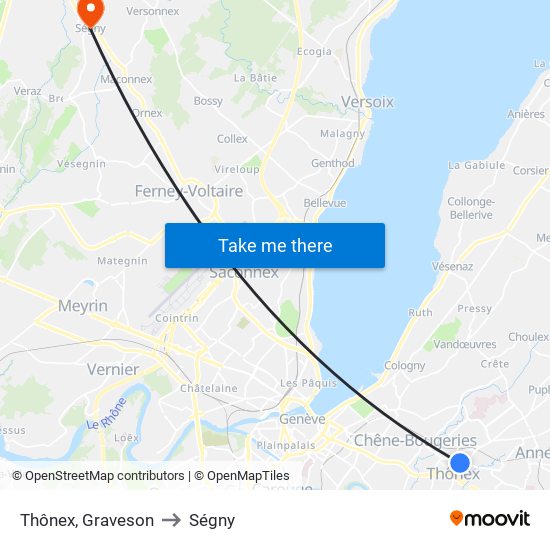 Thônex, Graveson to Ségny map
