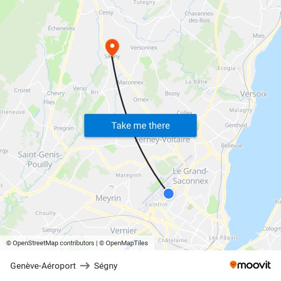 Genève-Aéroport to Ségny map