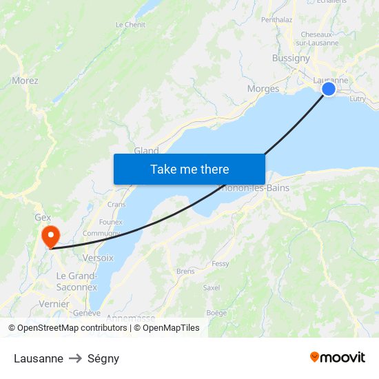 Lausanne to Ségny map