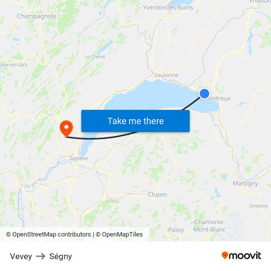Vevey to Ségny map