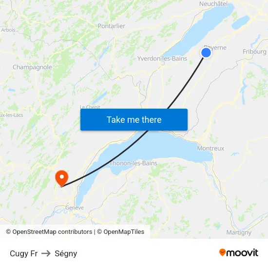 Cugy Fr to Ségny map