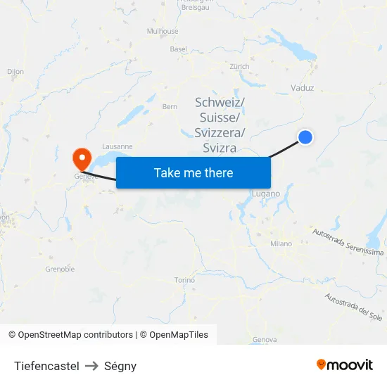 Tiefencastel to Ségny map