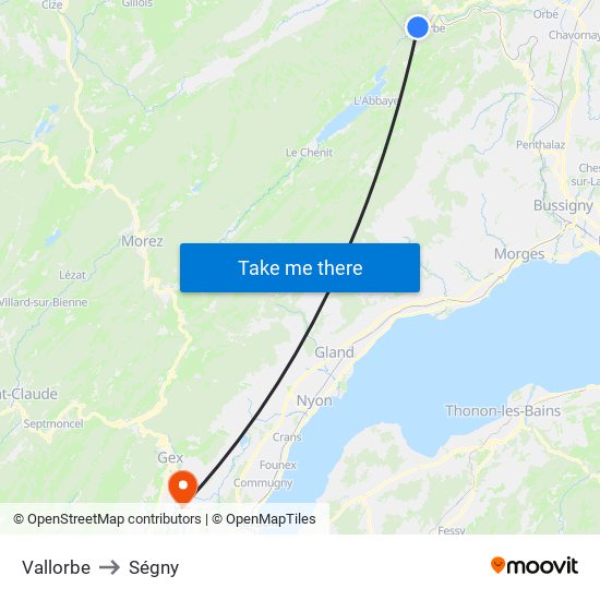 Vallorbe to Ségny map