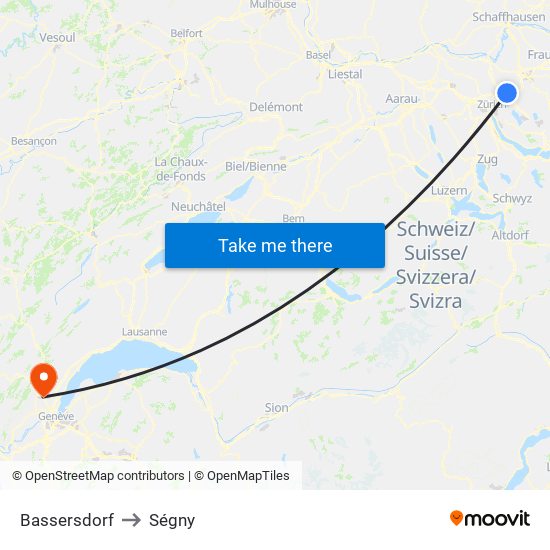 Bassersdorf to Ségny map