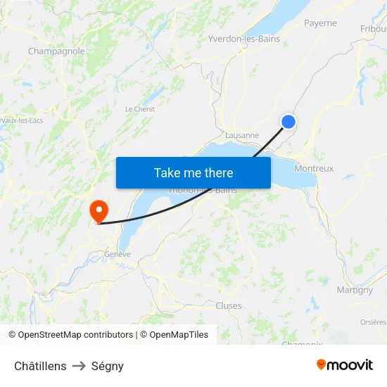 Châtillens to Ségny map