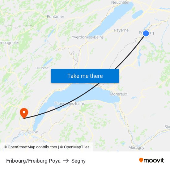 Fribourg/Freiburg Poya to Ségny map